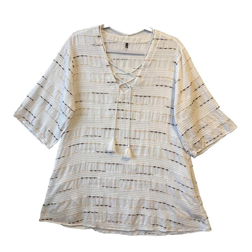 Wave Zone Woven Lace Up Tunic Swim Cover Up Women's M Pockets‎ Boho Beach Resort